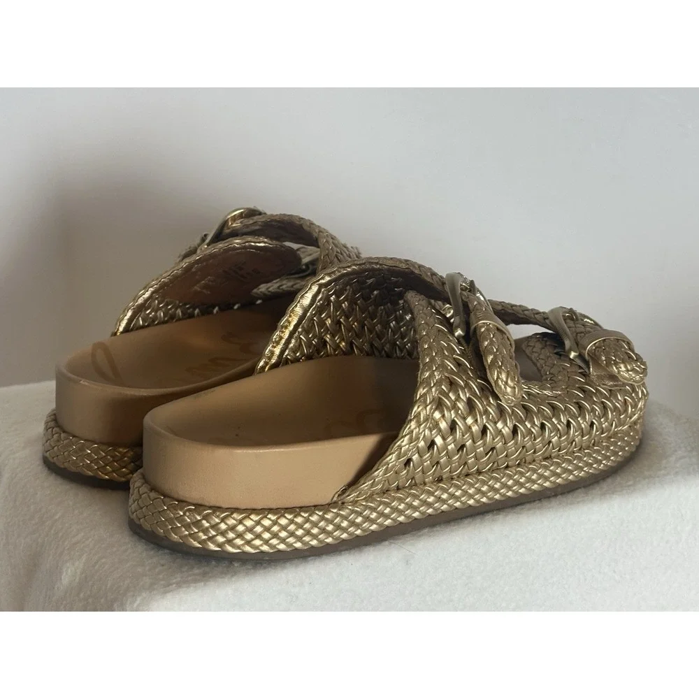 Sam Edelman Reid Woven Double Buckle Platform Sandals Gold Women's Size 9.5